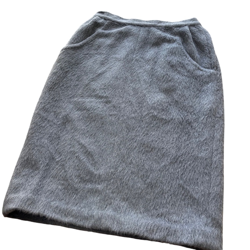 Vintage 60s Cozy Fuzzy Textured Midi Pencil Skirt Gray Blue Pockets 25" XS